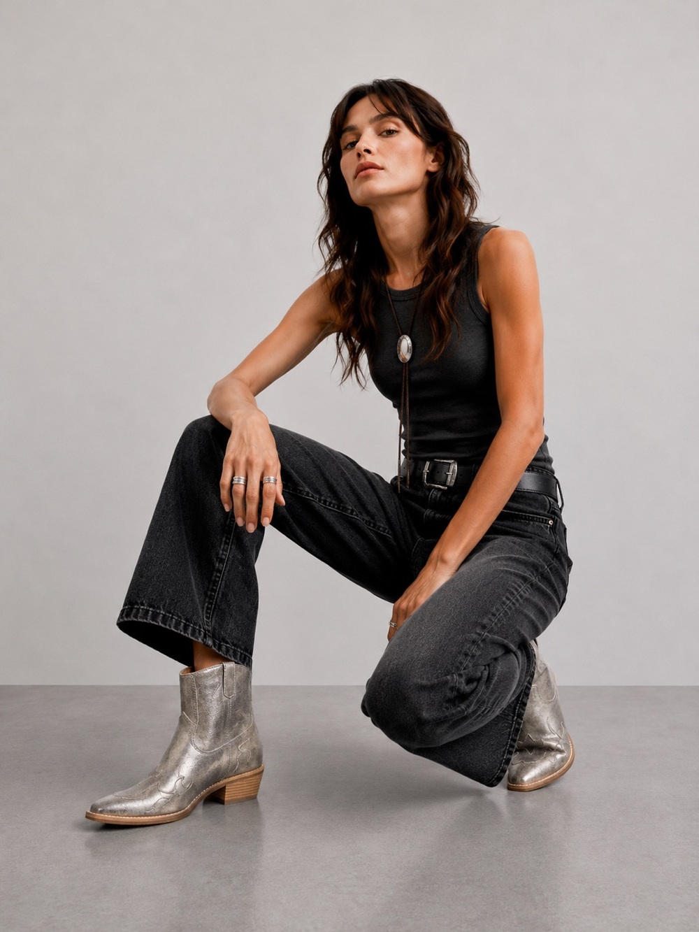 Forever 21 Silver Faux  Leather Cowboy Ankle Boots